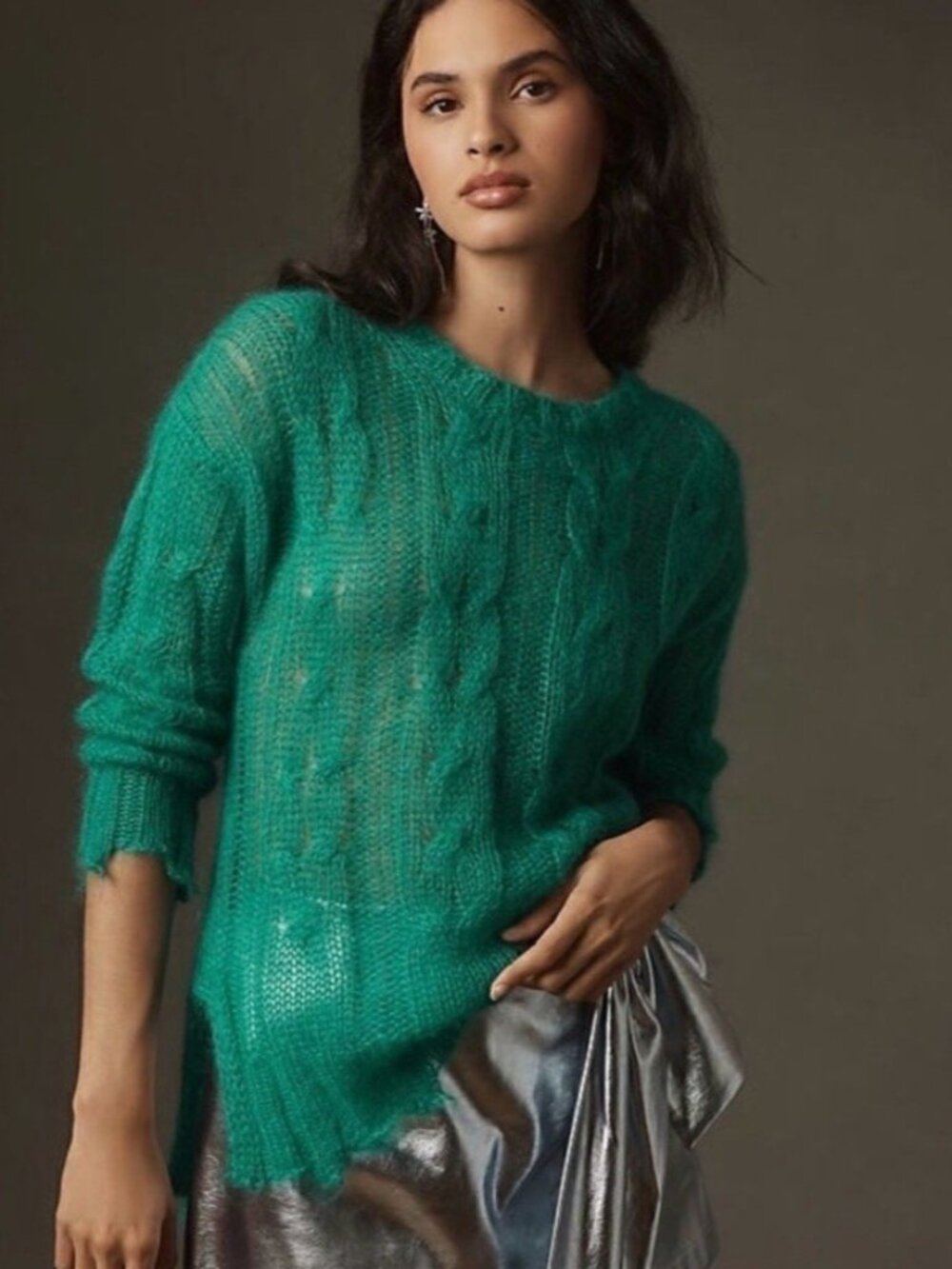 Anthropologie The Posey Stitchy Distressed Sweater Green Made in Italy XL